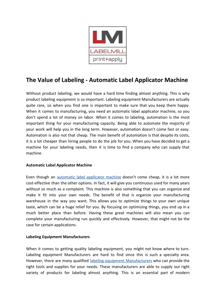 the value of labeling automatic label applicator