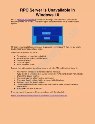 rpc server is unavailable in windows 10
