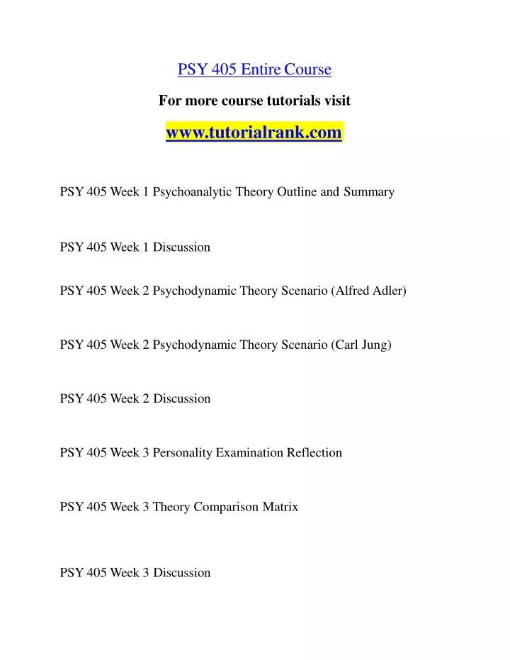 psy 405 entire course for more course tutorials