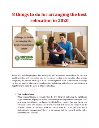 8 things to do for arranging the best relocation