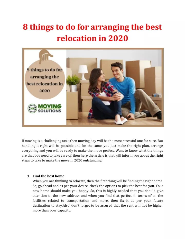 8 things to do for arranging the best relocation