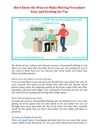 here know the ways to make moving procedure easy