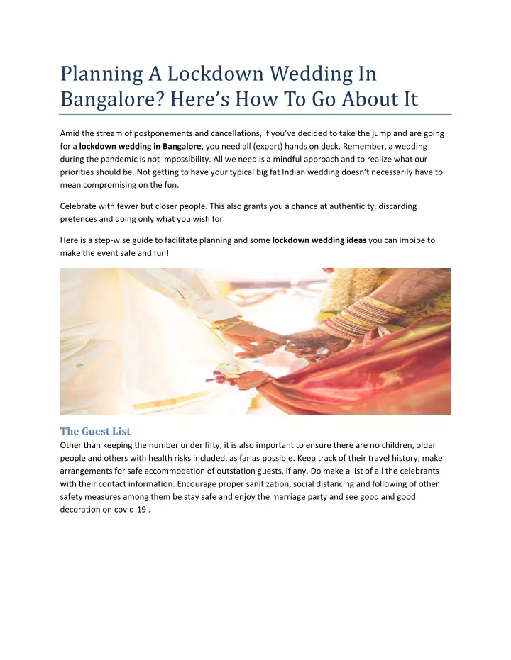 planning a lockdown wedding in bangalore here