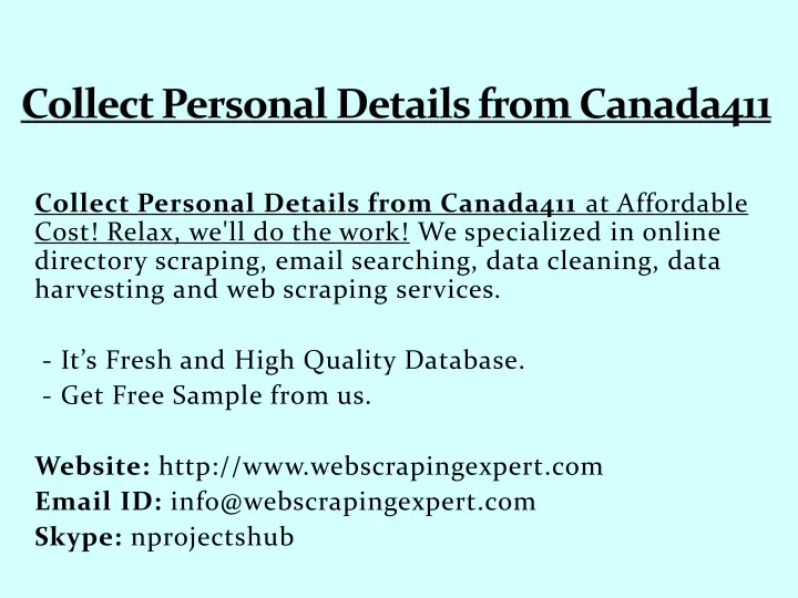 collect personal details from canada411