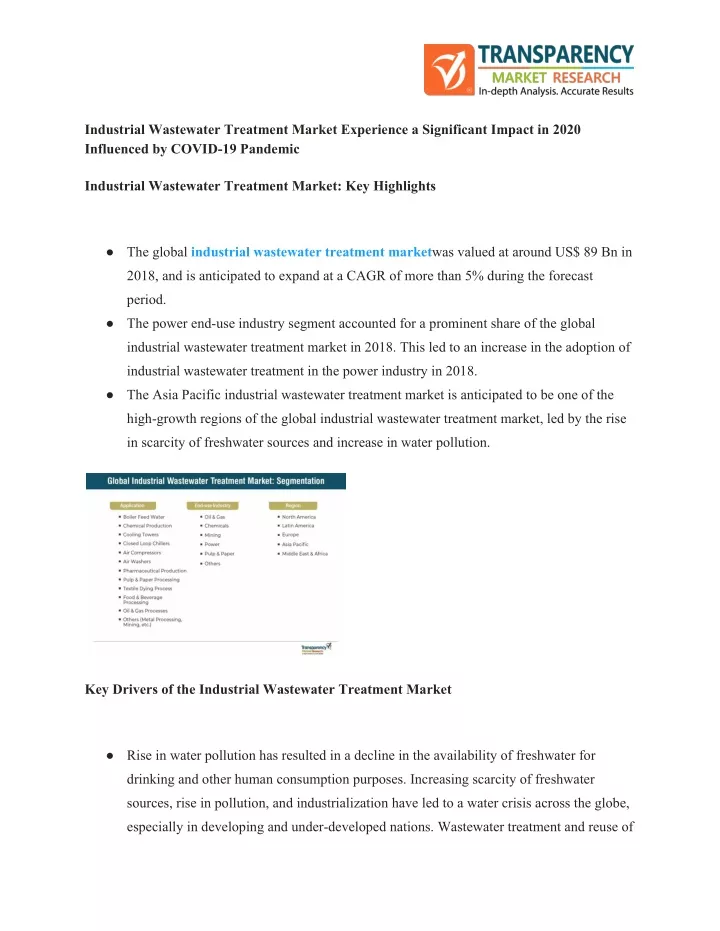 industrial wastewater treatment market experience