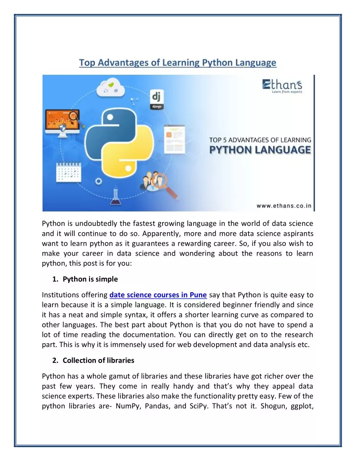 top advantages of learning python language