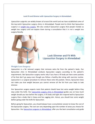 Liposuction Surgery in Ahmedabad | Best Surgeron for Weight Loss Surgery
