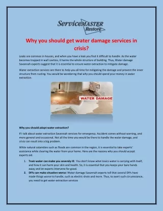 why you should get water damage services in crisis