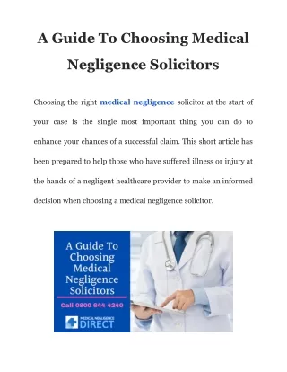 A guide to Choosing Medical Negligence Solicitors | Medical Negligence