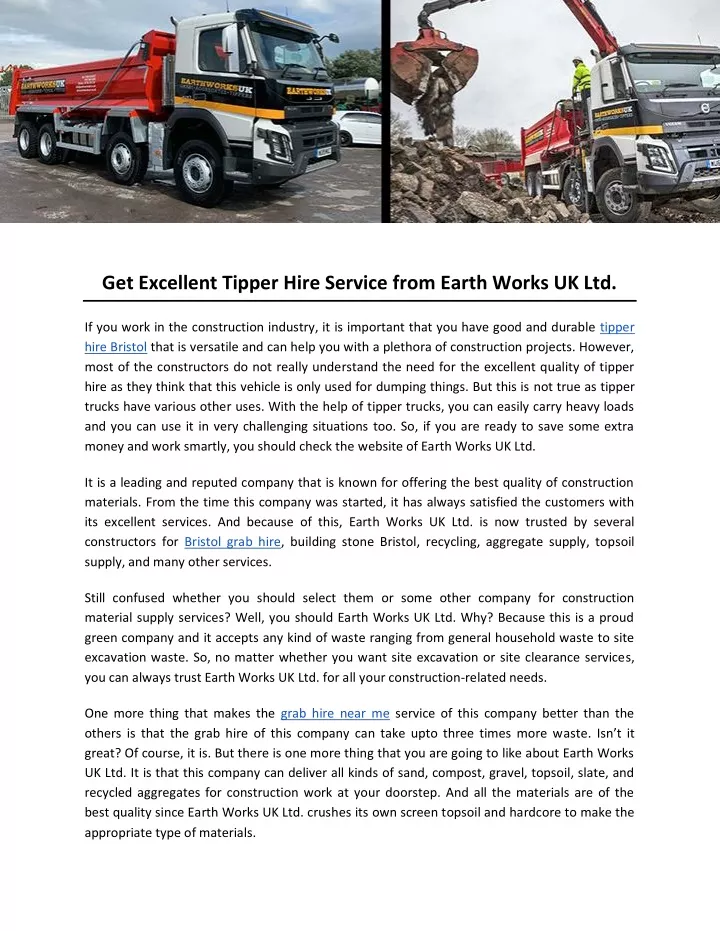 get excellent tipper hire service from earth