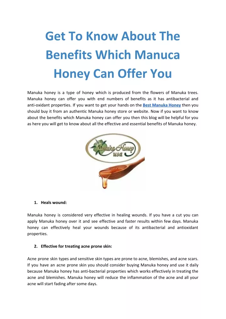 get to know about the benefits which manuca honey
