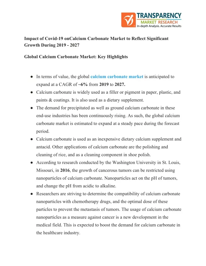 impact of covid 19 oncalcium carbonate market