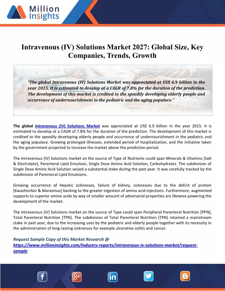 intravenous iv solutions market 2027 global size