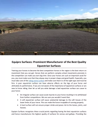 Equipro Surfaces: Prominent Manufacturer of the Best Quality Equestrian Surfaces