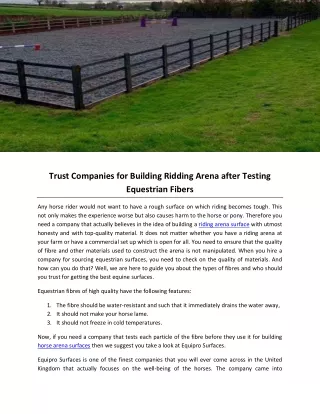 Trust Companies for Building Ridding Arena after Testing Equestrian Fibers