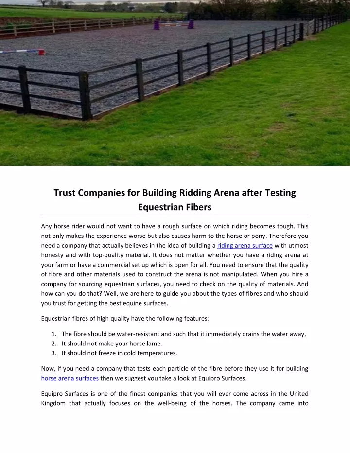 trust companies for building ridding arena after