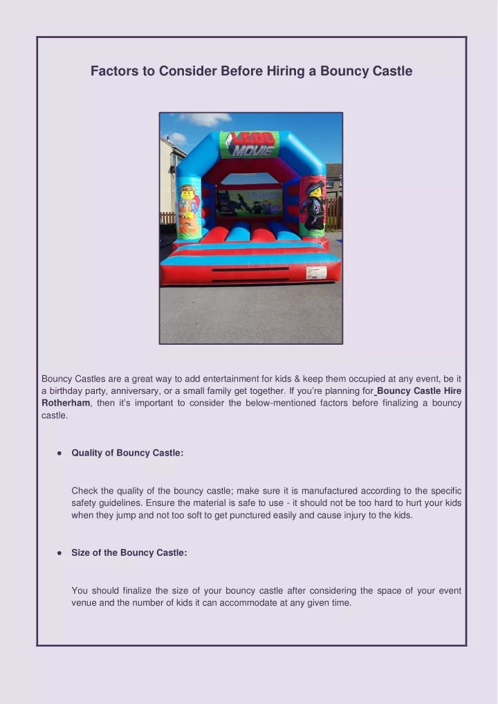 factors to consider before hiring a bouncy castle