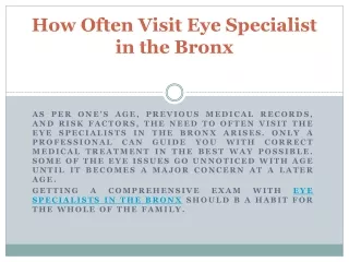 How Often Visit Eye Specialist in Bronx