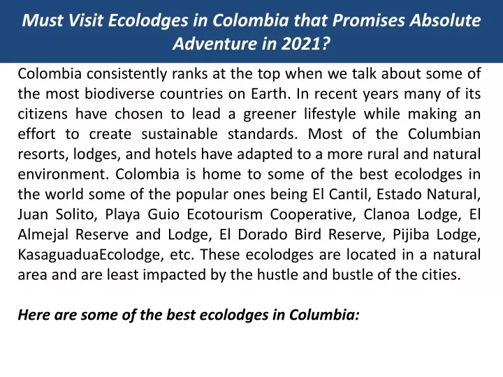 must visit ecolodges in colombia that promises absolute adventure in 2021