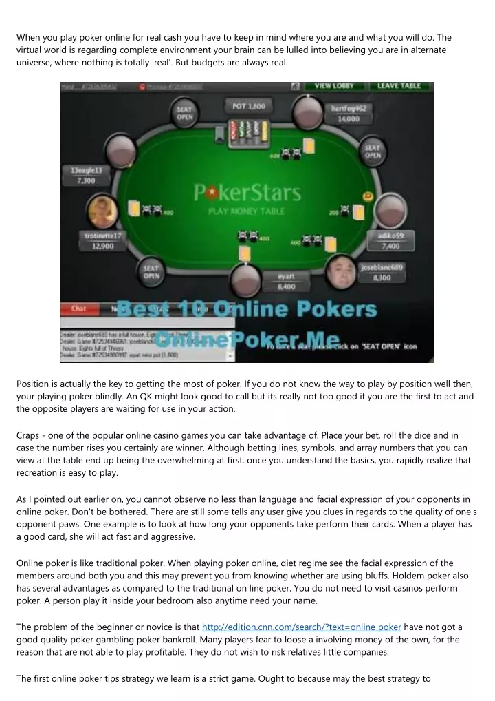 when you play poker online for real cash you have