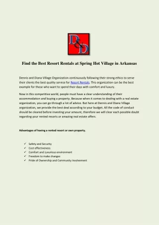 Find the Best Resort Rentals at Spring Hot Village in Arkansas