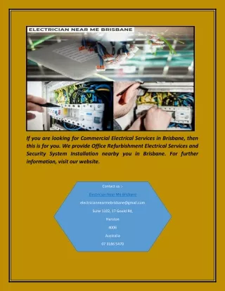 Commercial Electrical Services Brisbane | Electriciannearmebrisbane.com.au