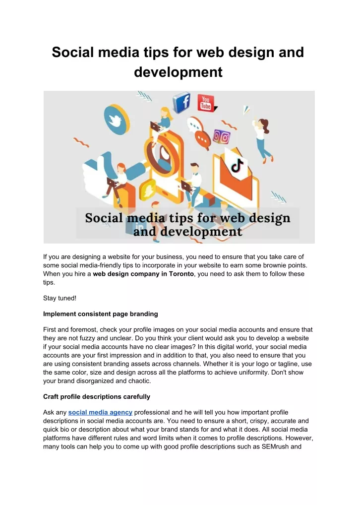 social media tips for web design and development
