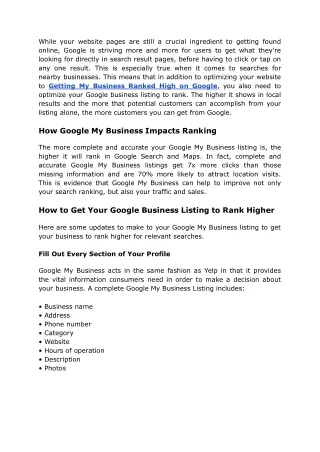 Getting My Business Ranked High on Google