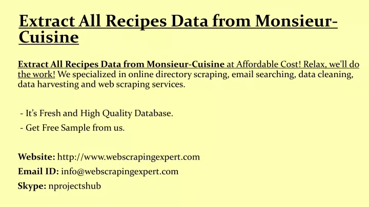 extract all recipes data from monsieur cuisine