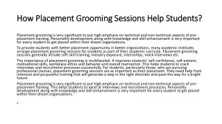 How Placement Grooming Sessions Help Students