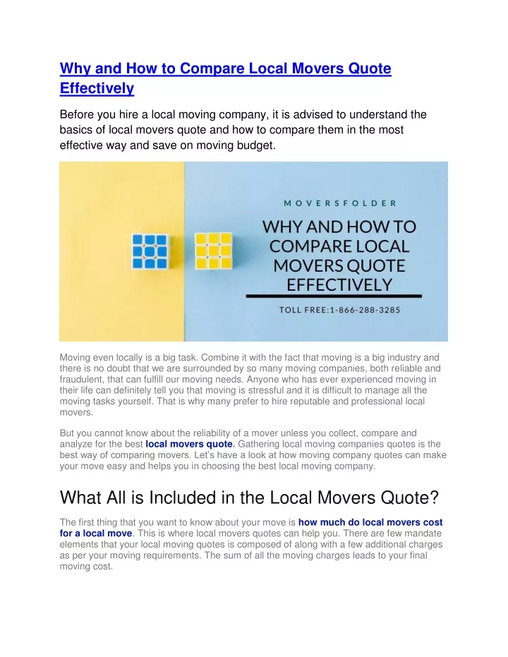 why and how to compare local movers quote