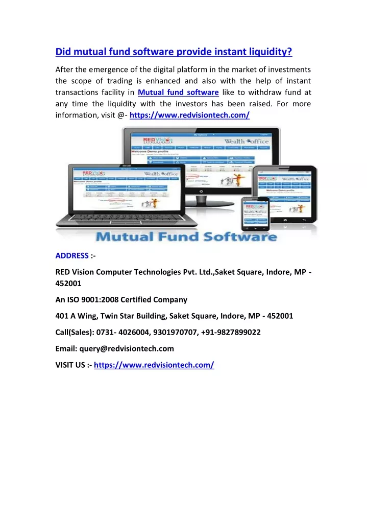 did mutual fund software provide instant liquidity