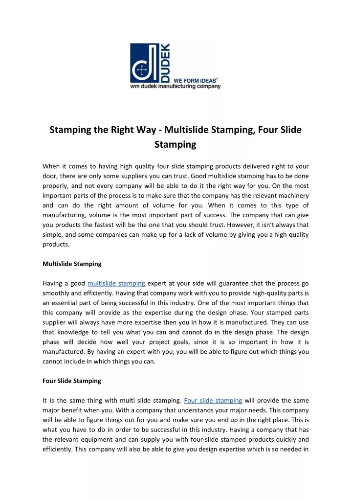 stamping the right way multislide stamping four