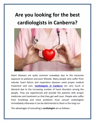 Are you looking for the best cardiologists in Canberra?