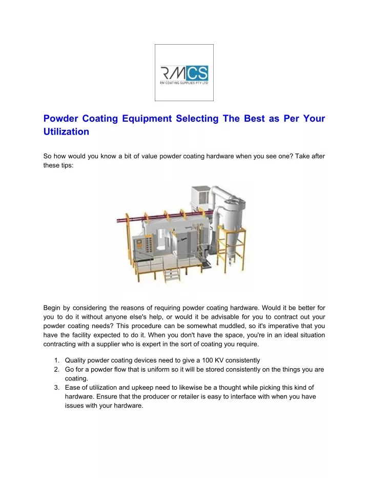 powder coating equipment selecting the best