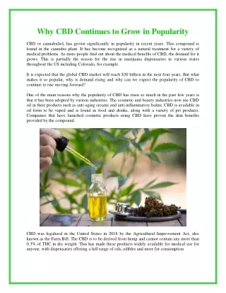 why cbd continues to grow in popularity