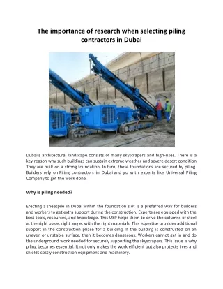 The importance of research when selecting piling contractors in Dubai