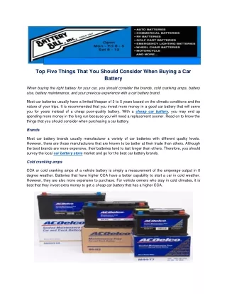 Top Five Things That You Should Consider When Buying a Car Battery