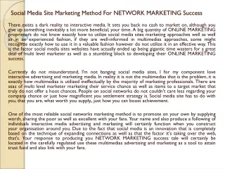 Social Media Site Marketing Method For NETWORK MARKETING