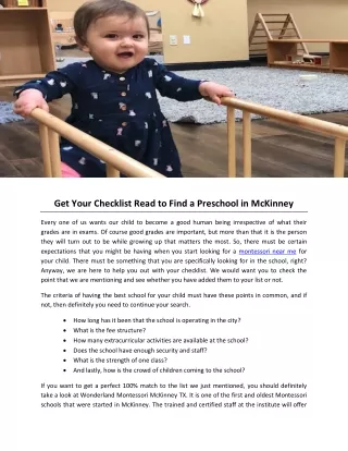 Get Your Checklist Read to Find a Preschool in McKinney