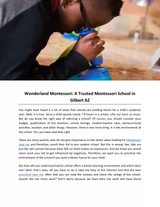 Wonderland Montessori: A Trusted Montessori School in Gilbert AZ
