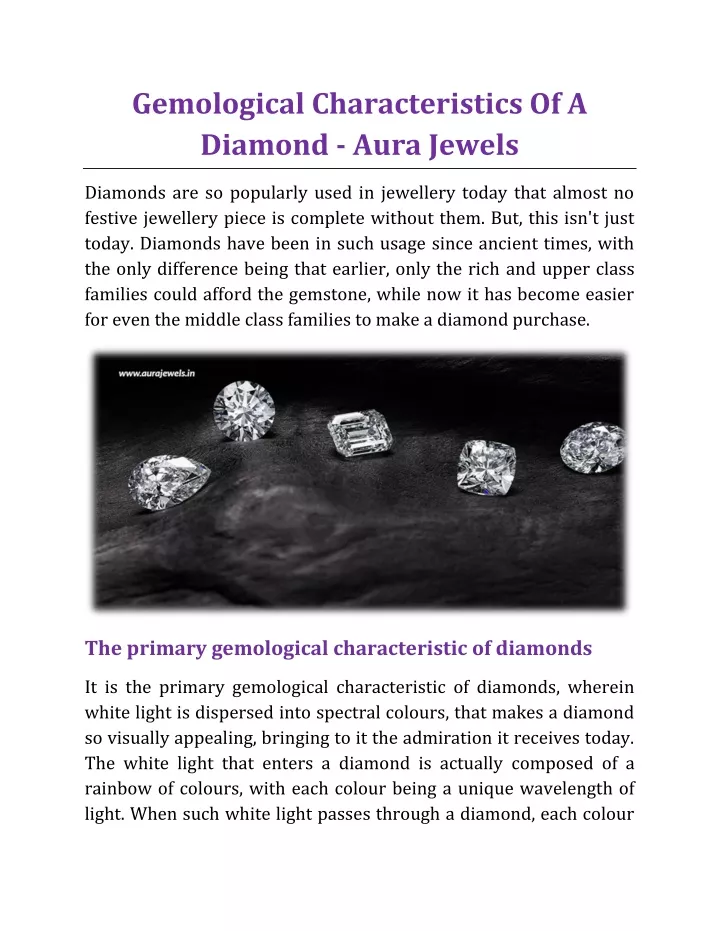 gemological characteristics of a diamond aura