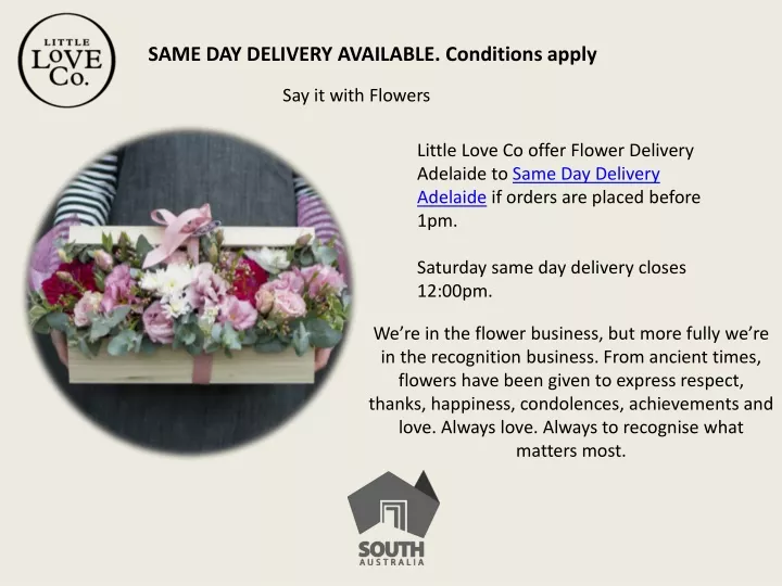 same day delivery available conditions apply