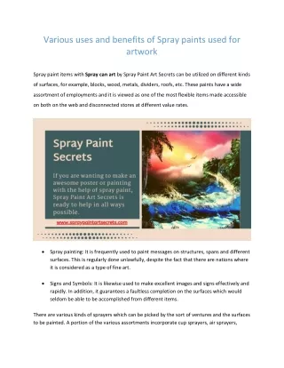 Various uses and benefits of Spray paints used for artwork