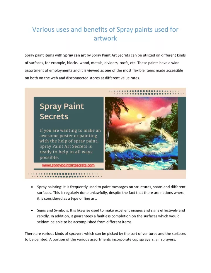 various uses and benefits of spray paints used