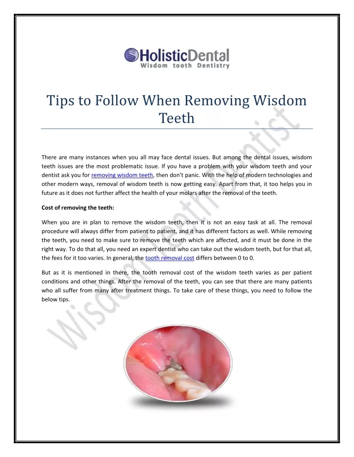 tips to follow when removing wisdom teeth