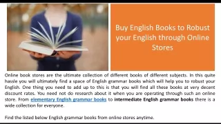 Buy English Books to Robust your English through Online Stores
