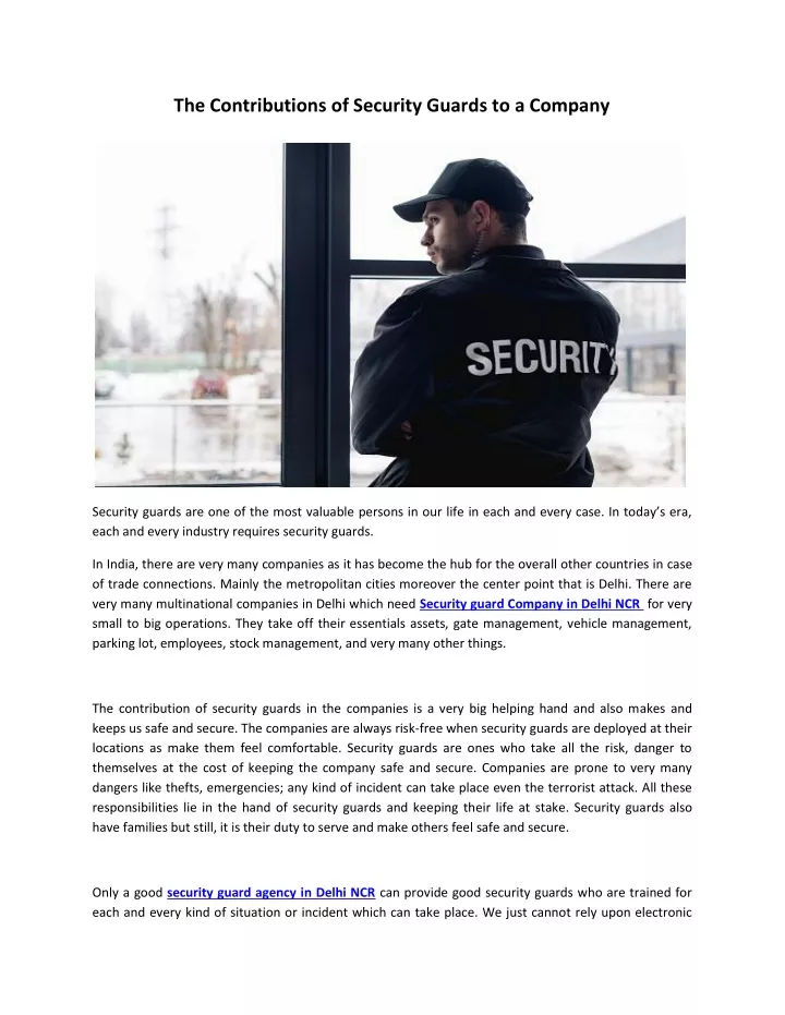 the contributions of security guards to a company