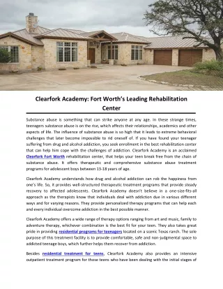 Clearfork Academy: Fort Worth’s Leading Rehabilitation Center