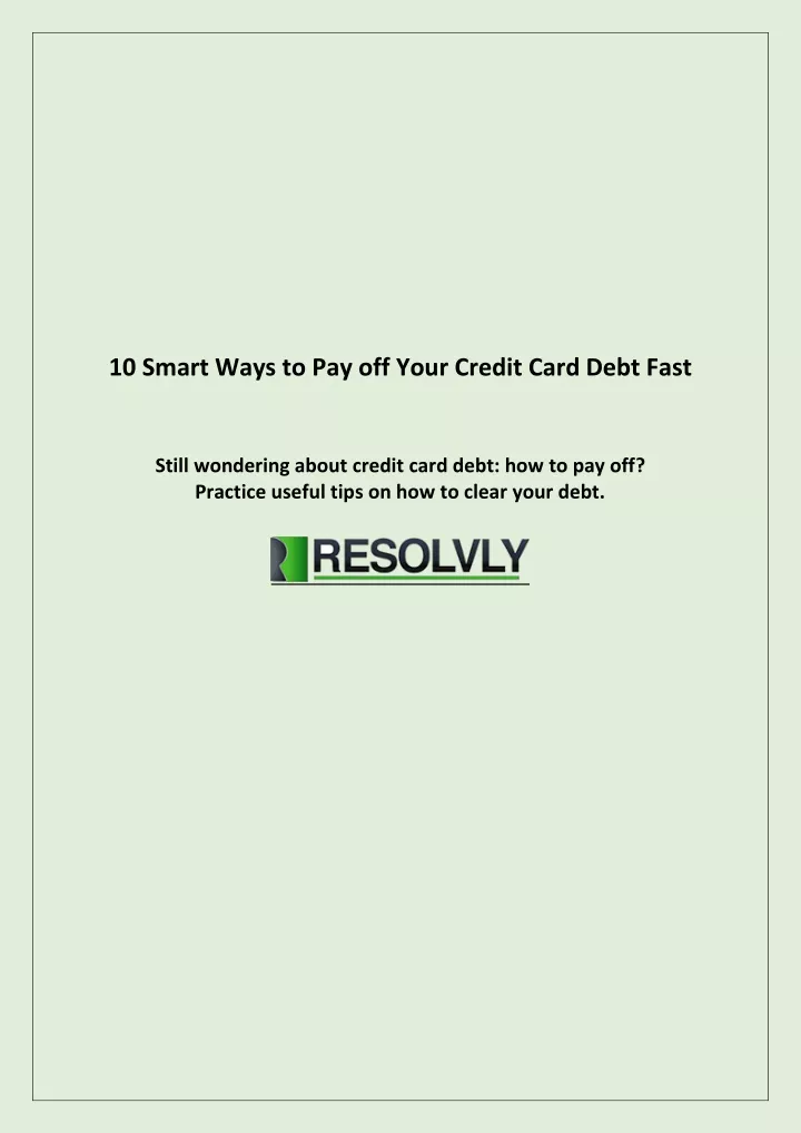 10 smart ways to pay off your credit card debt